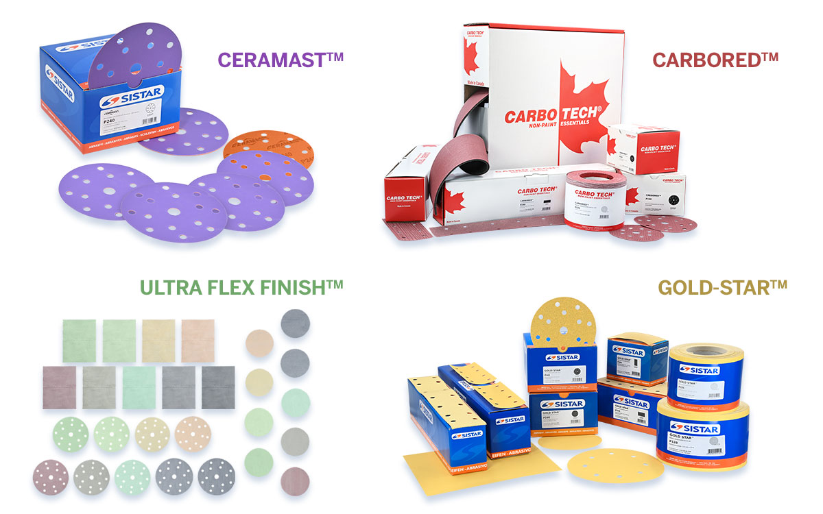 Gamma completa di abrasivi professionali Sistar per carrozzeria e industria